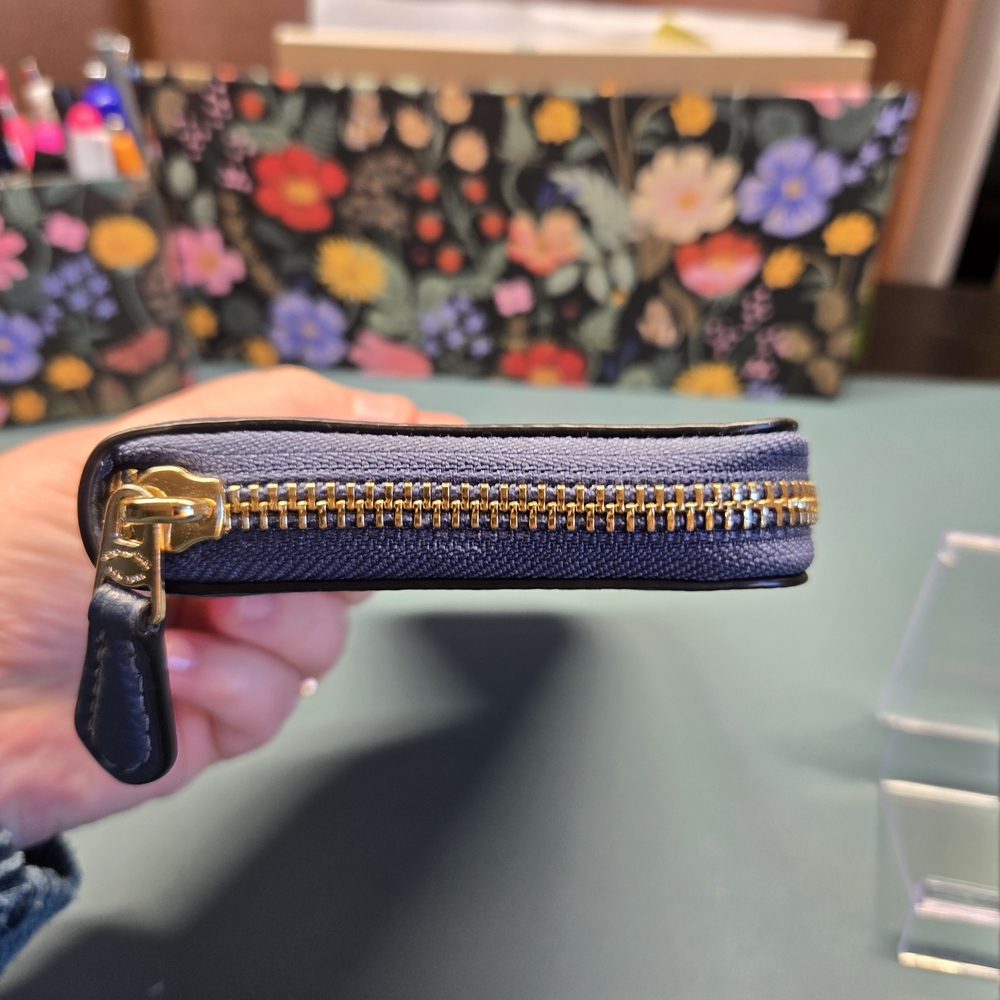 COACH Pebble Leather Zip Acordian Continental Wallet Blue - Picture 11 of 12